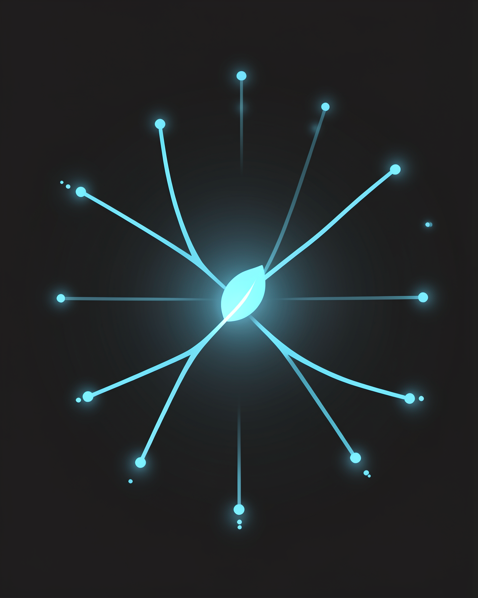 A single glowing idea branching into many paths