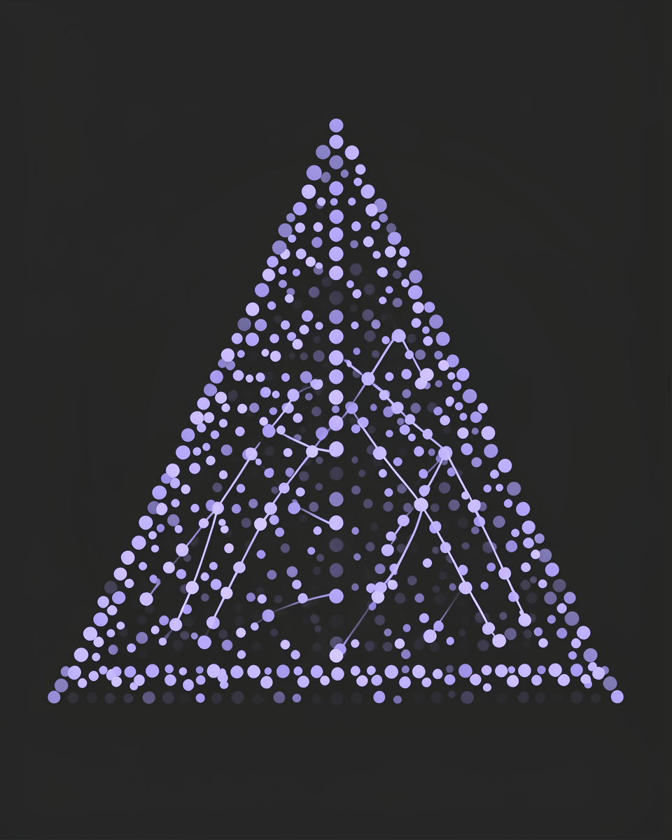 A pyramid of dots with some paths proven and lit, others still dark
