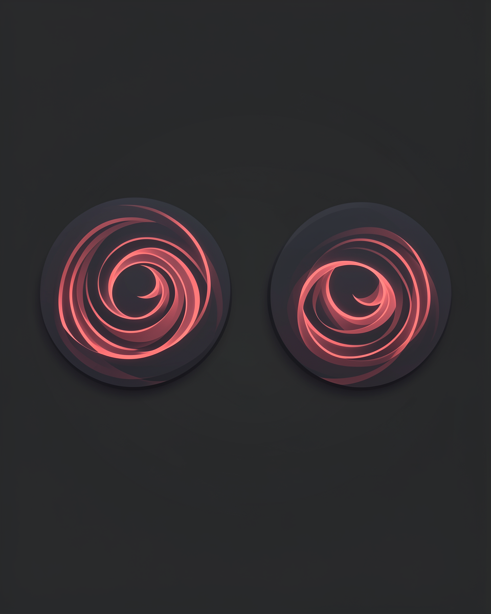 Two turntables with glowing ribbons of sound instead of grooves