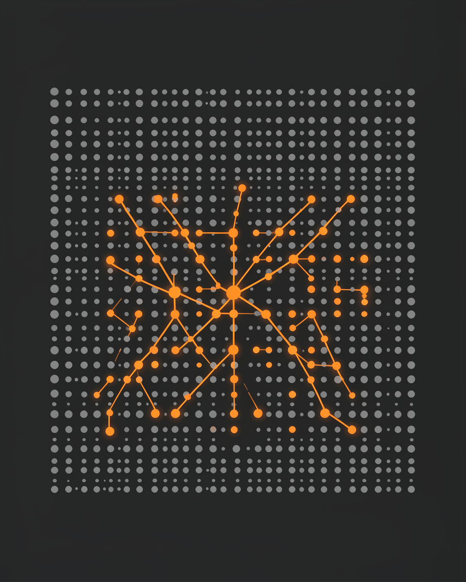 A sparse subset of a neural network lit up while most stays dormant